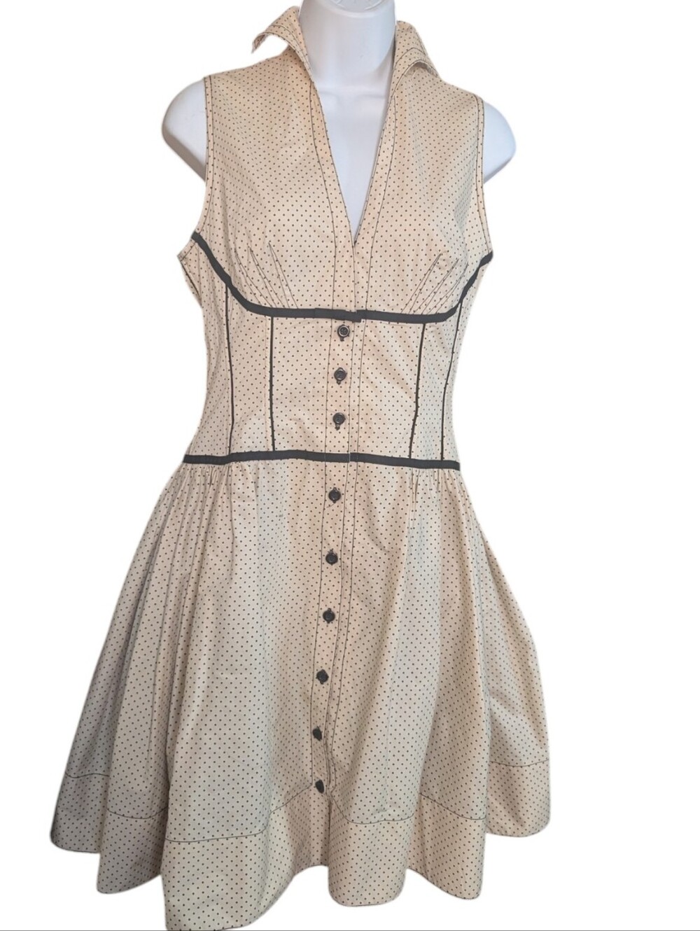 Byron Lars vintage Sleeveless Cream Polka Dot Button-Front Dress.. Size 6 - Picture 2 of 7